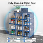 eWonLife Large Shoe Organizer Storage Box with Magnetic Door,12 Pack Clear Plastic Stackable Sneaker Containers for Closet, C