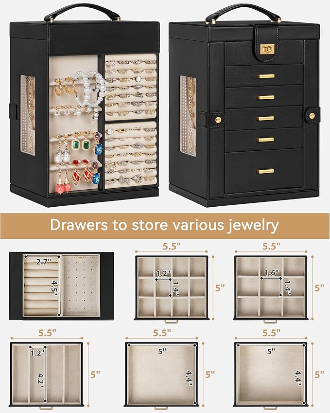 AKOZLIN Jewelry Box 6-Tier Organizer Functional 360° Rotating Jewelry Storage Case for Women Girls Ring Necklace Earring Brac