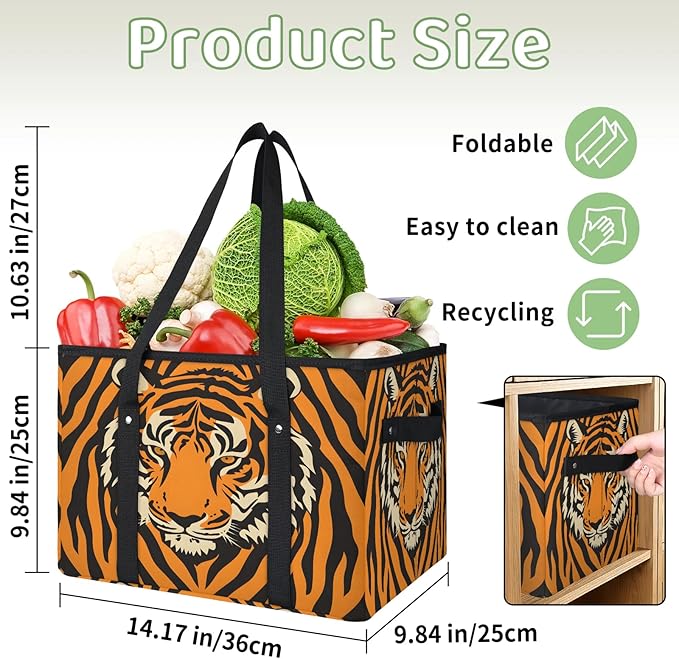 Reusable Grocery Bags Heavy Duty Shopping Bags Foldable Large Tote Bags with Long Handles & Hard Bottom