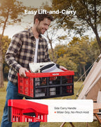 VEVOR Plastic Collapsible Storage Bins, 32L 3 Packs, Stackable Folding Storage Crates with Handles, Holds 26 lbs Per Bin, Fol