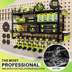 Hipidian Power Tool Organizer Wall Mount - Storage Rack with 4 Drill Holders for Drills Cordless Tools. Heavy Duty Iron Garag