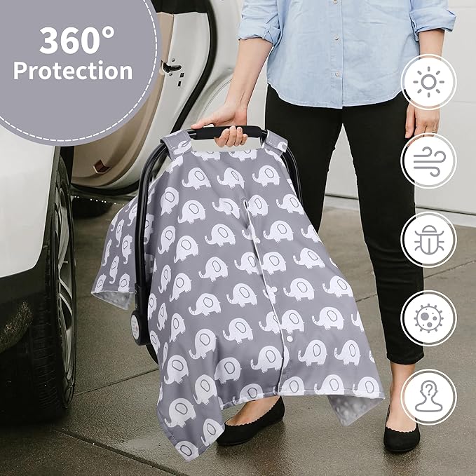 Rquite Car Seat Cover Baby, Carseat Covers for Boy Girl, Minky Infant Car Seat Cover Winter, Peekaboo Opening Car Seat Canopy