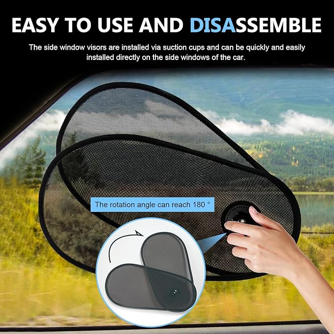 2 PCS Car Window Shades for Baby, Adjustable Side Window Sun Shade, 15.75" × 8.27" Mesh Sun Shade Blocker, Fit for Driver/Passenger/Rear/Back/Windows (Black)