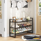 Simple Trending 3-Tier Expandable Shoe Rack, Adjustable & Stackable Shoe Organizer, Metal Mesh Free Standing Shoe Shelf Stora