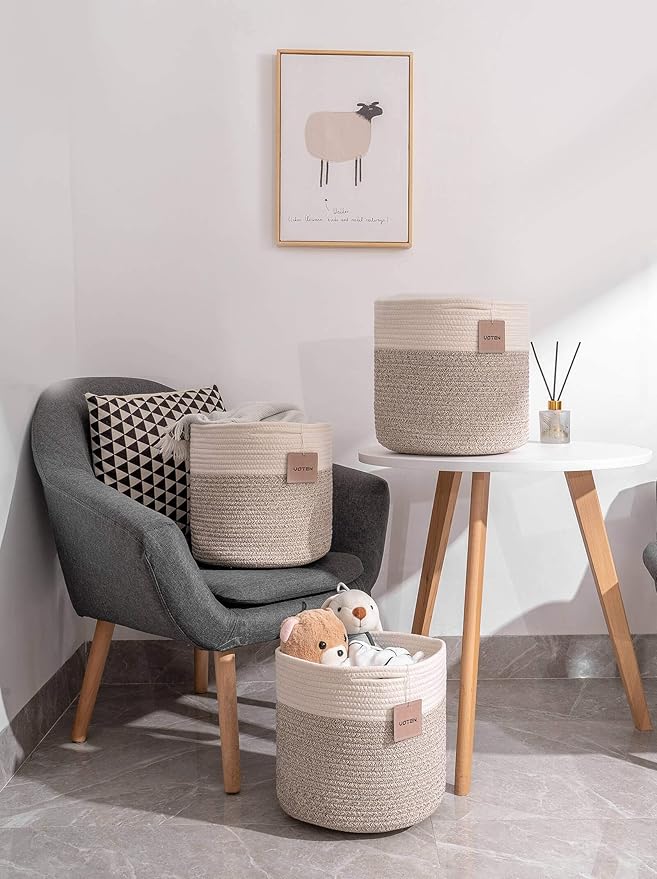 voten Storage Cubes Baskets Bins Organizer 11x11x11'' Fit 12x12''Cube Storage Organizer Bookcases Shelves,Durable Woven Cotto