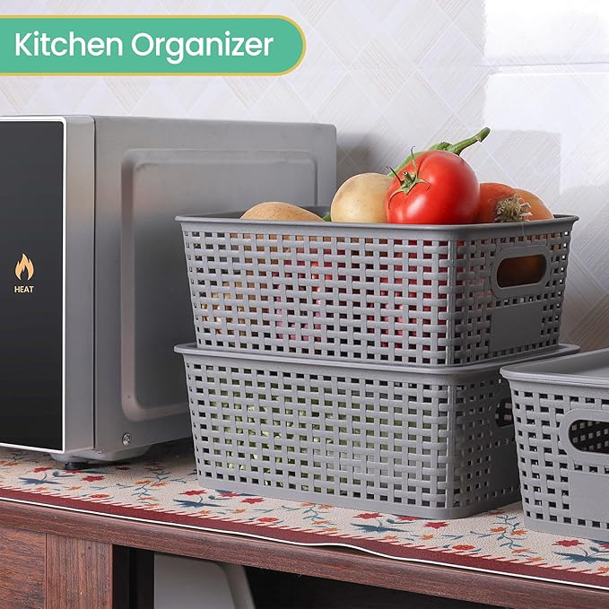 Plastic Storage Baskets with Lid-Plastic Storage Containers Stackable Storage bins: Storage Baskets for Organizing Shelves Dr