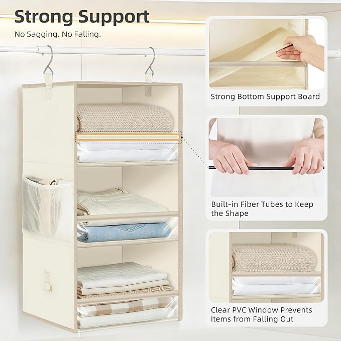 STORAGE MANIAC 6-Shelf Hanging Closet Organizer and Storage, 2 Separable 3-Shelf Haning Organizers for Closet, Collapsible Ha