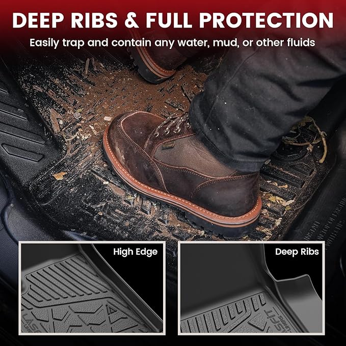 LASFIT Floor Mats for Chevrolet Chevy Silverado EV 2024-2026 / GMC Sierra EV 2026 (Fit Without Multi-Flex Midgate, Not Fit with Multi-Flex Midgate), All Weather TPE Custom Fit Floor Mats for Cars