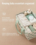 Blissful Diary Checkered Diaper Caddy Organizer, Stylish Nursery Storage Basket, Gift for Baby Shower, Newborn Essentials, Re