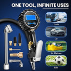 Digital Tire Gauge with Inflator & Deflator - LED Display & 0.1 PSI Resolution - Quick Release Valve & Heavy Duty Chuck - w/Adapter for Car, Truck, SUV, Motorcycle, RV, Balls