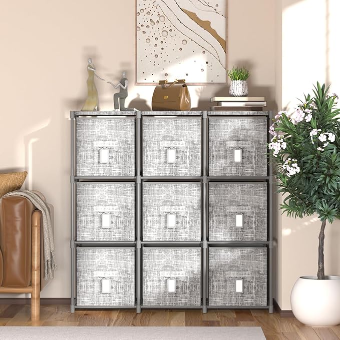 LUKYTOWER Cube Storage Organizer Shelf with Printed Bins + Labels, Cubby Storage Organizer with Bins, Large Capacity Shelves 