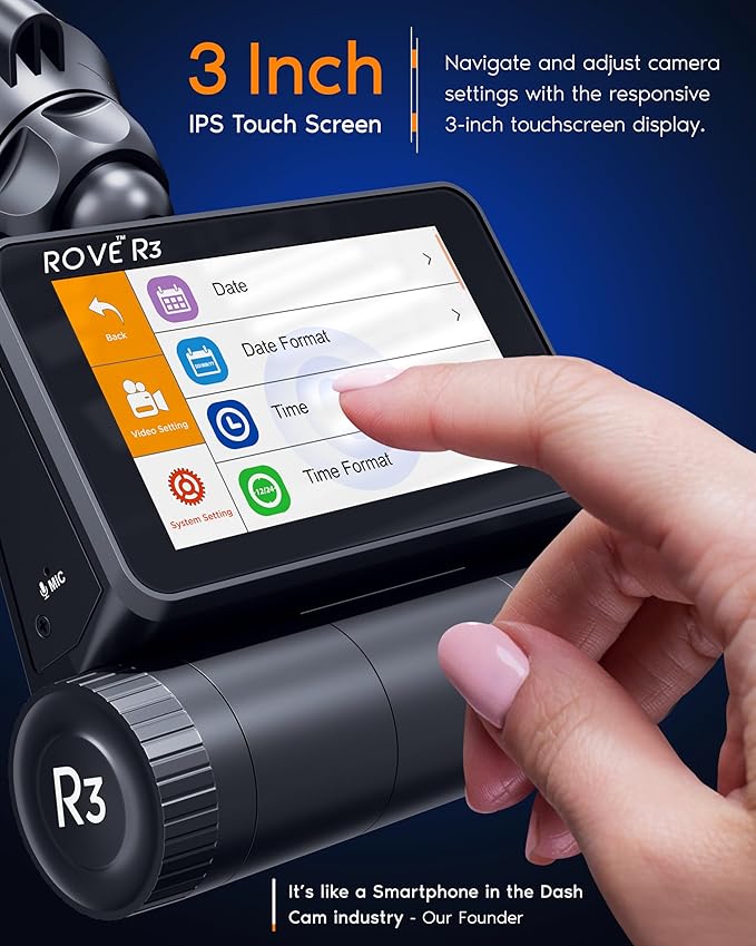 ROVE R3 Dash Cam Front and Rear with Cabin, 3” IPS Touch Screen, 3 Channel Dash Cam 1440P+1080P+1080P, IR Night Vision, 5GHz 