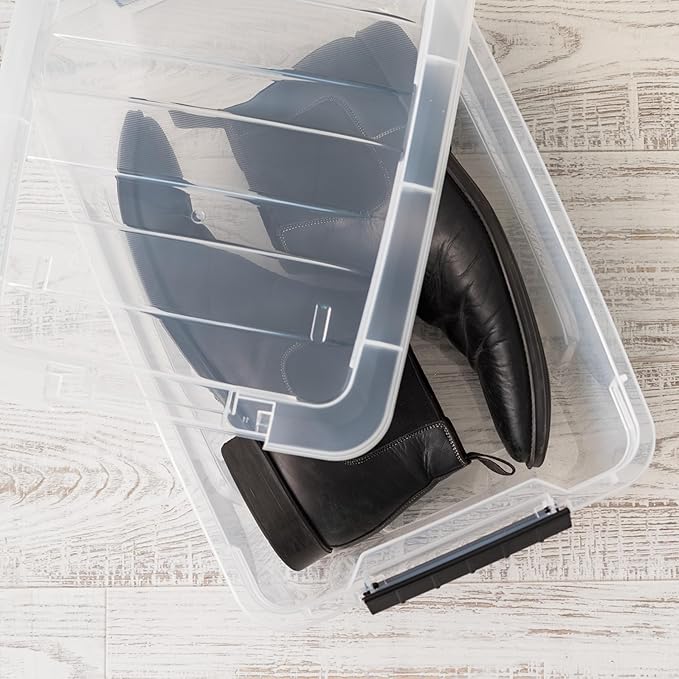 IRIS USA 4-Pack Storage Bins with Lids, 13 Quart, Made in USA Stackable See-Through Organizing Solution Latches Durable Nesta
