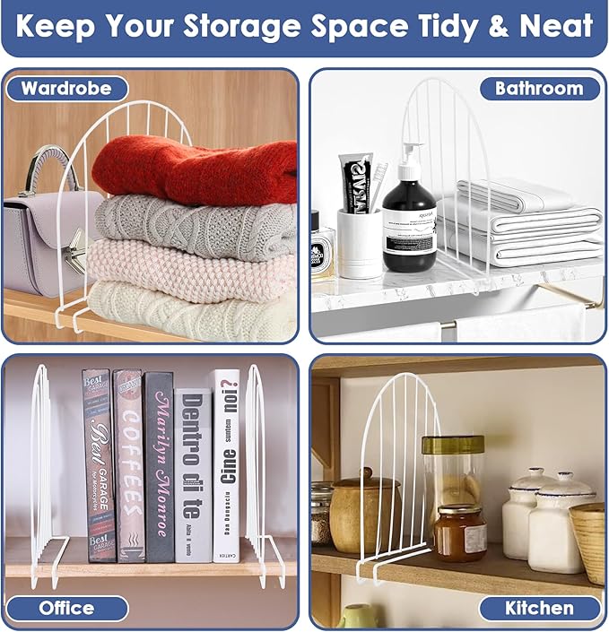 Closet Organizers and Storage, 8 Pack 12'' Extra Tall Shelf Dividers, Metal Closet Dividers Shelf Organizer for Wood Shelves,