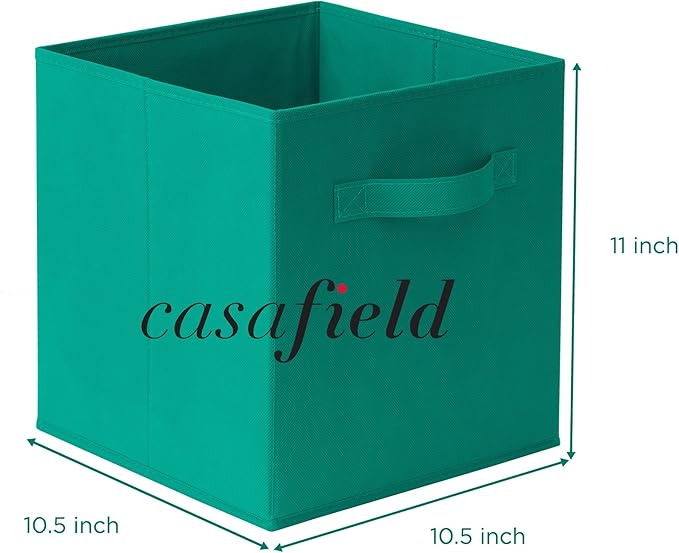 Casafield Set of 6 Collapsible Fabric Cube Storage Bins, Teal - 11" Foldable Cloth Baskets for Shelves, Cubby Organizers & Mo
