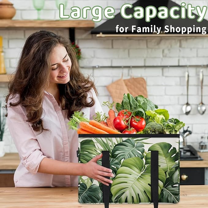 Reusable Grocery Bags Heavy Duty Shopping Bags Foldable Large Tote Bags with Long Handles & Hard Bottom