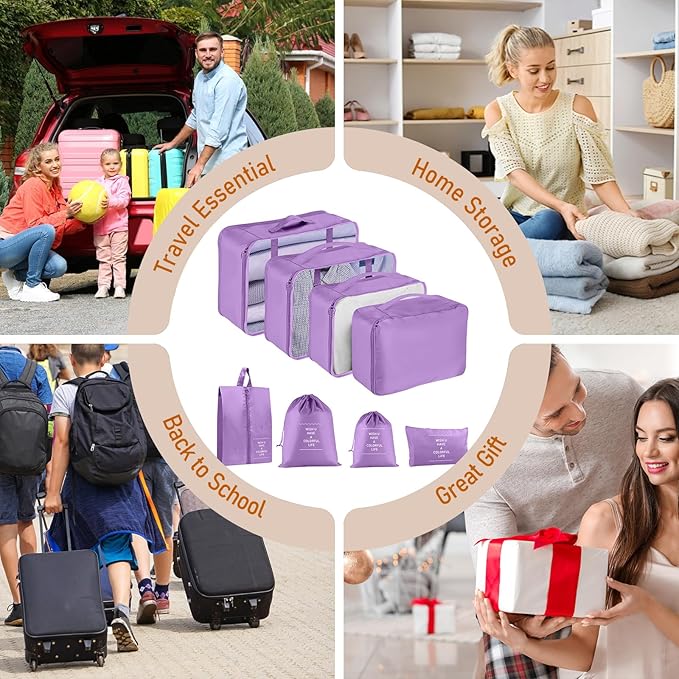 Packing Cubes for Travel - 8 Set Luggage Organizer Bags for Family, Mesh Breathable Packing Cubes for Suitcases Durable Trave