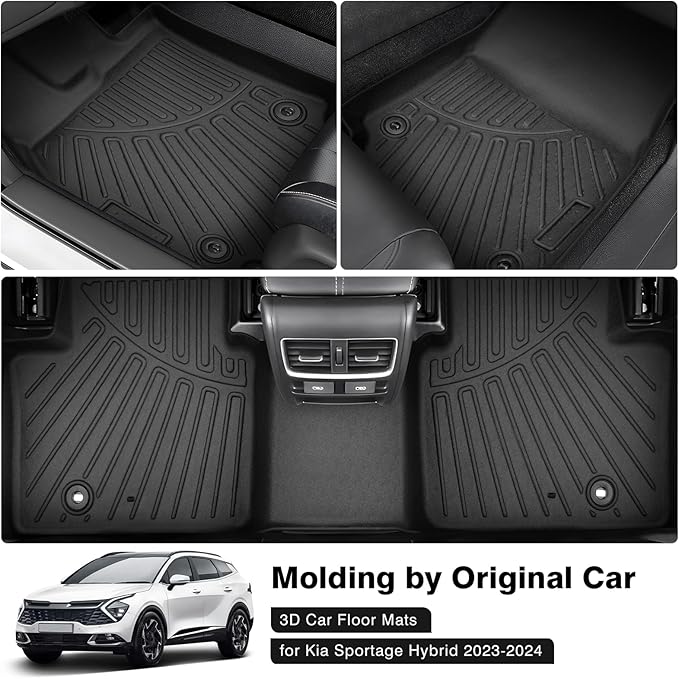 Powerty Floor Mats for 2023-2025 2026 Kia Sportage Hybrid Accessories All Weather Floor Liner 3D TPE 1st & 2nd Row Floor Mat Heavy-Duty Floor Liners