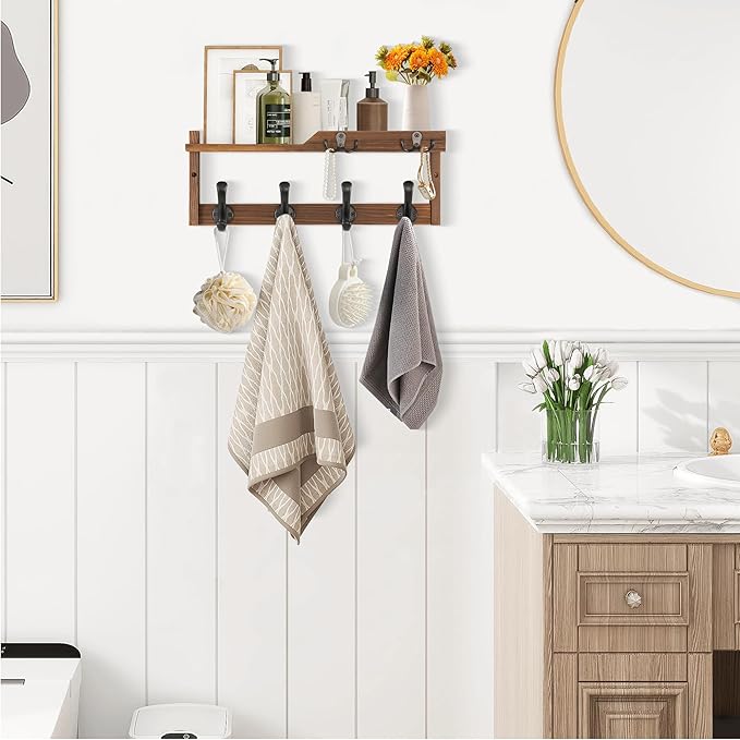 dreampossible Coat Rack Wall Mount with Shelf, Coat Hanger Wall Mount with Key Hooks and Mail Holder, Wood Entryway Floating 