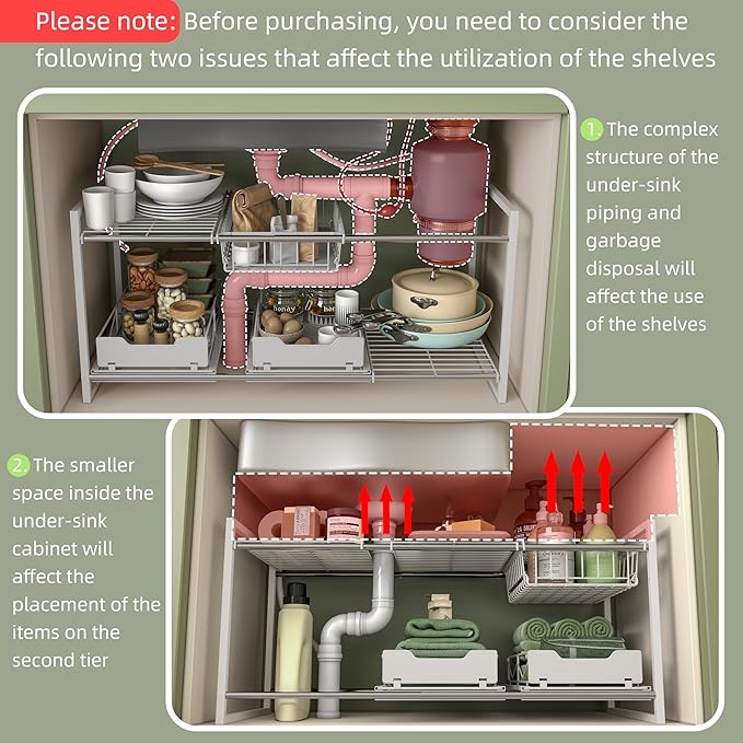 NETEL Under Sink Organizers and Storage,Kitchen Cabinet Organizer,2 Tier Under Sink Expandable Shelves，Bathroom Cabinet Organ