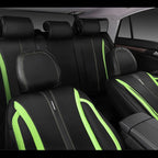 CAR PASS Fluorescent Green & Nappa Leather Seat Covers Full Set, with Backrest Cushion Protector Waist Protection Universal F