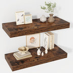 24 Inch Floating Shelves, 12" Deep Floating Shelf Wall Mounted, 24" Wall Shelves, Rustic Deep Bookshelf, Extra Deeper & Thick
