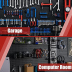 Peg Board 8 Pack Metal Pegboard Panels with 50 Hooks, Heavy Duty Pegboard Wall Organizer, Black Pegboards for Workbench, Gara
