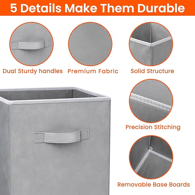 Criusia Storage Cubes - 11 Inch Heavy Duty Fabric Closet Bins for Shelves, Cube Organizer - 8 Pack Collapsible Decorative Sto