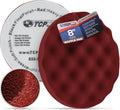 TCP Global 8" Red Waffle Foam Buffing Pad Hook and Loop Backing - Extra Coarse Buffing Pad for Polishing, Automotive, Marine, Truck, RV & Compound Cutting, Car Polishing Pads