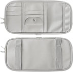 Car Sun Visor Organier Truck SUV Sun Visor Storage Pocket Pouch Holder, Multi-Pocket PU Leather with Zipper Net, for Cards Pens Sunglasses Document (Gray)