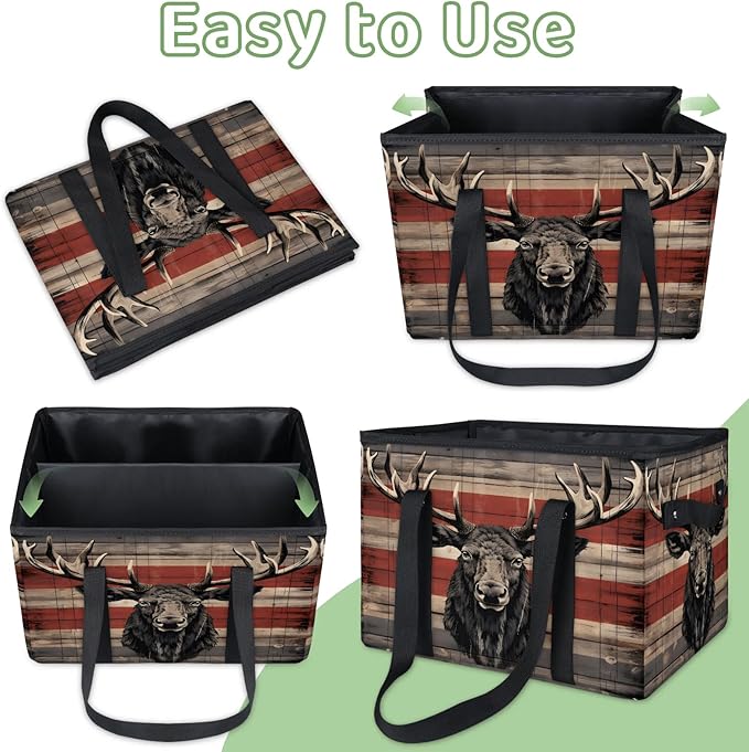Reusable Grocery Bags Heavy Duty Shopping Bags Foldable Large Tote Bags with Long Handles & Hard Bottom