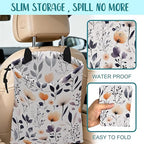 Car Garbage Bag Colorful Wildflowers and Leaves Hanging Canvas Car Trash Bag Drawstring Car Back Seat Organizer for Car Back Front Seat Console with Adjustable Buckle