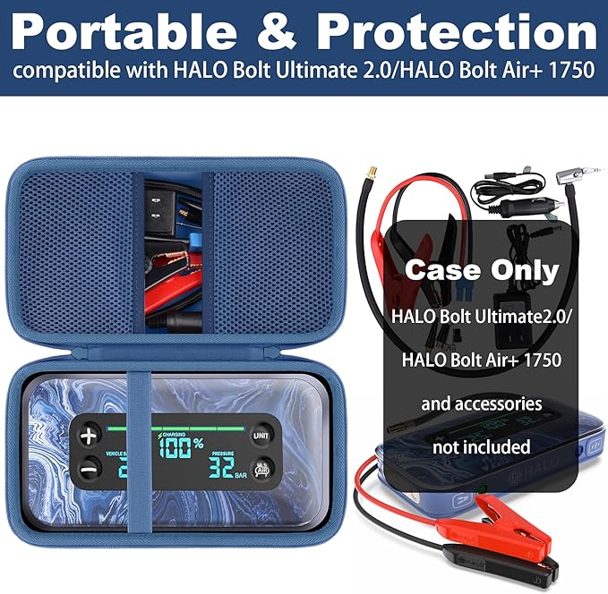 khanka Stroage Case for HALO Bolt Ultimate 2.0/HALO Bolt Air +1750 Portable Car Battery Jump Starter,Case Only (Blue)