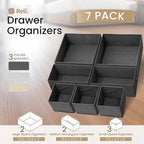 Reli. Drawer Organizer for Clothes (7 Pack) | Gray Dresser Organizer for Clothing | Foldable Fabric Drawer Bins for Bras, Nur