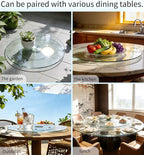 40" Glass Lazy Susan for Dining Table, Glass Turntable Table Centerpiece with 6 Rotating Wheels, 360° Smooth and Silent Spin 