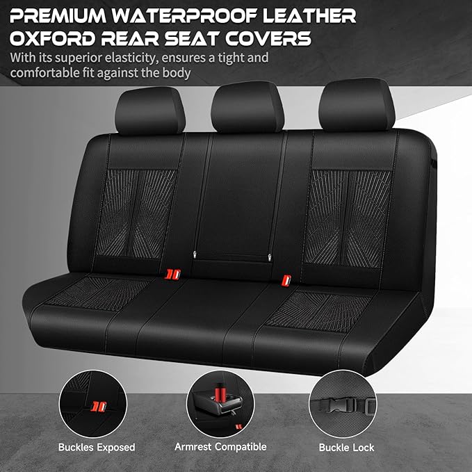 CAR PASS Leather Oxford Rear Seat Covers, Waterproof Back Seat Covers,All-Weather Non-Slip Durable, Universal Fit for SUVs Se