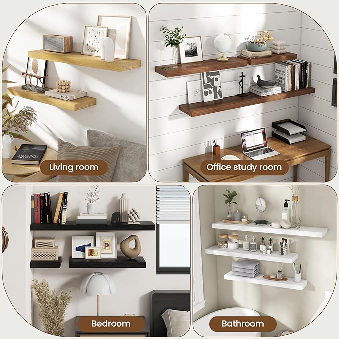 24 Inch Floating Shelves for Wall, 8 Inch Deep Floating Shelf for Storage & Display, Rustic Wall Mounted Shelf with Invisible