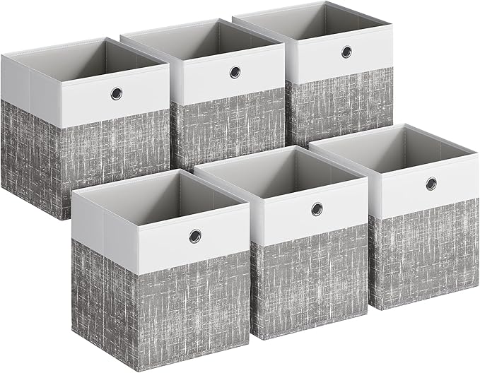 SONGMICS Storage Cubes, Set of 6 Foldable Fabric Storage Boxes, Cube Organizer Boxes with Handles, for Closet Shelves, Odorle