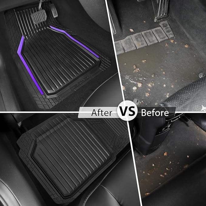 CAR PASS Heavy Duty Rubber Floor Mats for Car, Waterproof Liner Deep Dish Car Mats Full Sets, Universal Trim to Fit for SUV Truck Sedans Vans, All Weather Automotive Floor Mats 3pcs, Black Purple