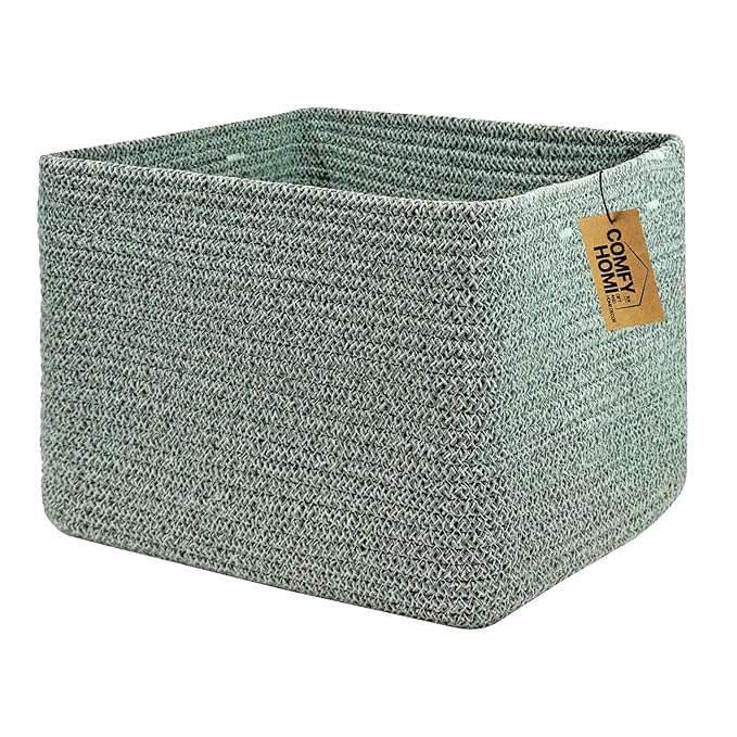 COMFY-HOMI Square Woven Cotton Rope Basket for Organizing, Gift Baskets for Handles, Empty Gift Baskets, Toy Basket for bins|
