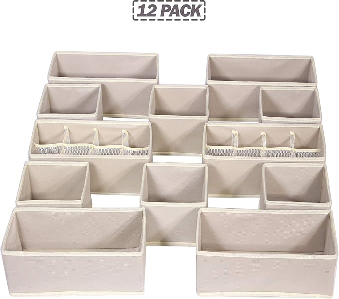 12 Pack Foldable Drawer Organizer Dividers Cloth Storage Box Closet Dresser Organizer Cube Fabric Containers Basket Bins for 