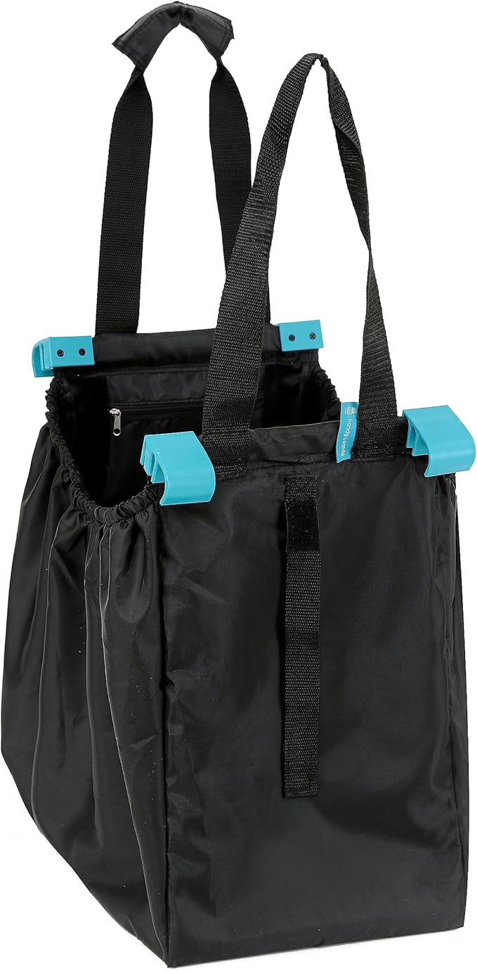 Handy Sandy 3-Pack Reusable Grocery Cart Bags – Foldable Shopping Organizers with Universal Cart Clips, PE Board Base