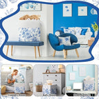 LemonRoad 6 Pcs Blue Floral Cube Storage Bins 11.22 Inch Square Storage Basket with Handle, Preppy Girls Organizer Basket, Co