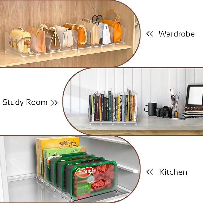 SURETIVIAN 2-Pack Purse Organizers for Closet, Adjustable Small Shelf Divider Rack for Closet, Clear Handbag Storage Organize