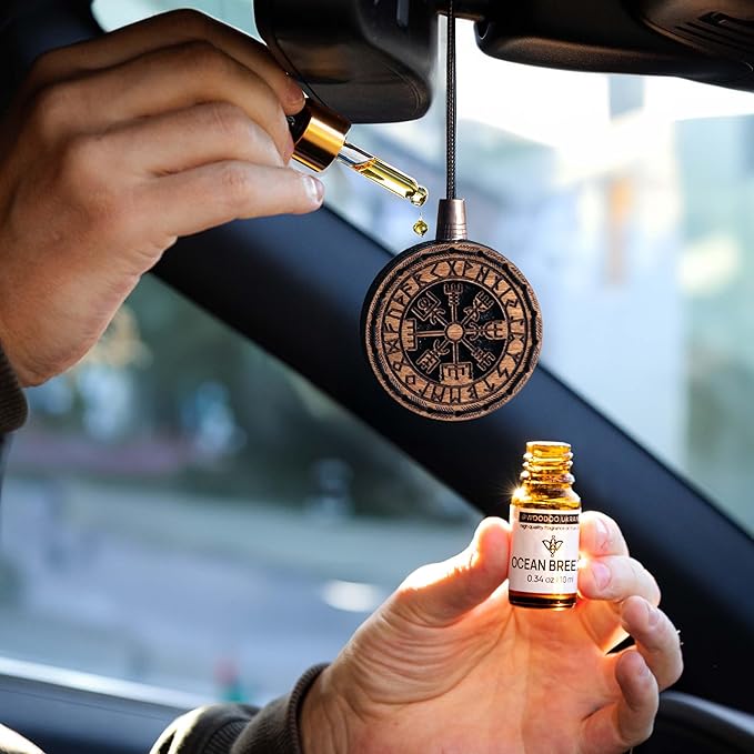 Wood Car Air Freshener — Handmade Car Air Freshener — Vegvisir Designed Fragrance Oil Diffuser in Wooden Gift Box — Aromather