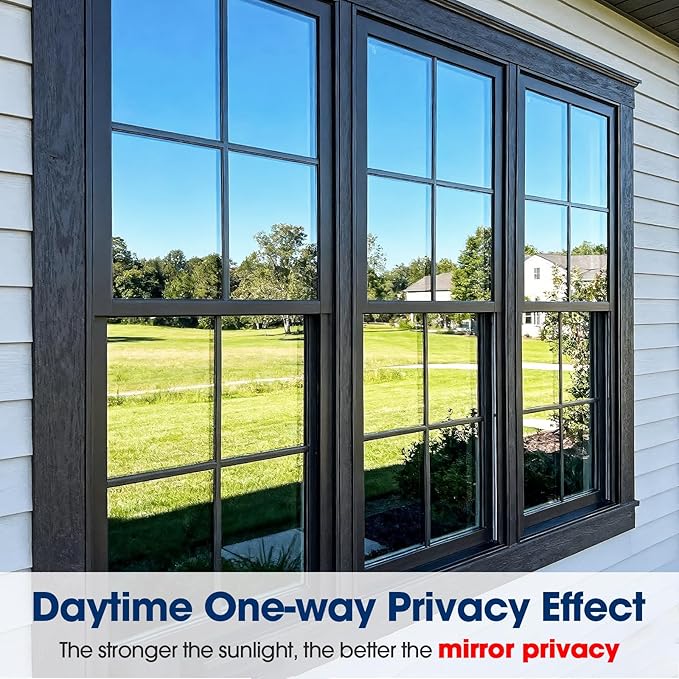 Coavas One Way Privacy Window Film, Sun Blocking Reflective Window Film See Out Not in, Heat Control Window Tint for Home, Anti UV Static Cling for Windows Office Door (Silver, 23.6 x 78.7 inches)