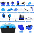 32Pcs Car Detailing Kit, Drill Brush Attachments with Detailing Brush Set and Tools Box, Blue Auto Cleaning Kit Interior for 