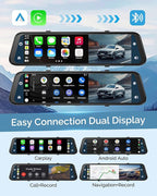 12'' Rearview Mirror Camera with CarPlay&Andorid Auto,4K Mirror Dash Cam Front and Rear Backup Camera with Reverse Assist/Loo