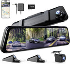 360 Degree View 4 Channel Mirror Dash Cam Detached Camera for Cars，Dash Cam Front and Rear Side(Left,Right),12'' Rear View Mi