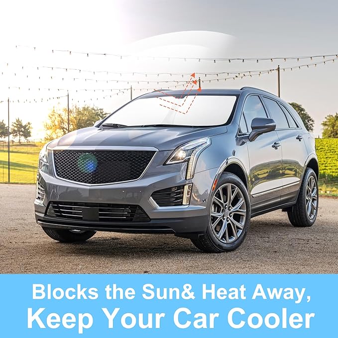 TINGLU Sun Shade for Cadillac XT5 2017-2025 2026Accessories Windshield Sun Shade Window Shade UV Rays Protection Sun Visor Cover with Steering Wheel Sunshade Storage Bag
